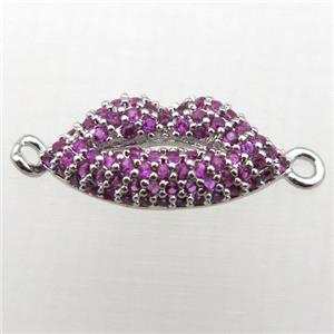 copper lip connector pave zircon, platinum plated, approx 8-16mm [FN10734]