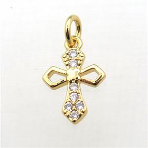 copper Cross pendant pave zircon, gold plated, approx 10x12mm [FN10738]