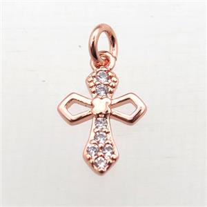 copper Cross pendant pave zircon, rose gold, approx 10x12mm [FN10739]