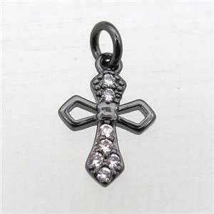 copper Cross pendant pave zircon, black plated, approx 10x12mm [FN10740]