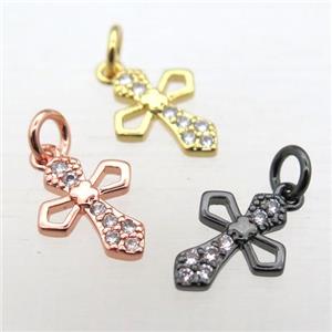 copper Cross pendant pave zircon, mixed color, approx 10x12mm [FN10741]