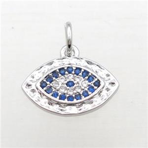 copper Eye pendant pave zircon, platinum plated, approx 10-14mm [FN10747]