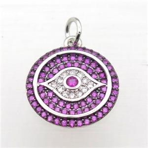 copper Eye pendant pave zircon, platinum plated, approx 14mm dia [FN10752]