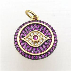 copper Eye pendant pave zircon, gold plated, approx 14mm dia [FN10753]