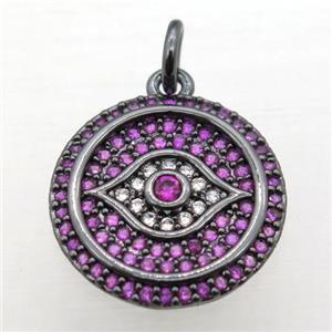 copper Eye pendant pave zircon, black plated, approx 14mm dia [FN10754]