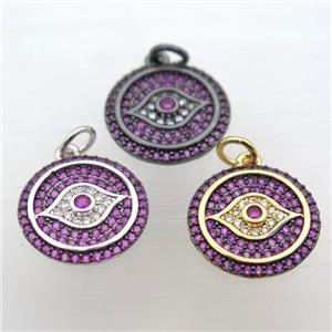 copper circle Eye pendant pave zircon, mixed color, approx 14mm dia [FN10755]