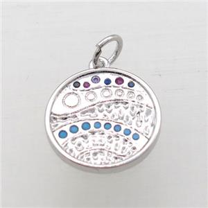 copper circle pendant pave zircon, platinum plated, approx 15mm dia [FN10756]