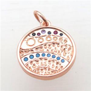 copper circle pendant pave zircon, rose gold, approx 15mm dia [FN10758]