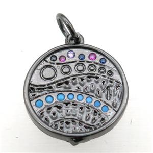copper circle pendant pave zircon, black plated, approx 15mm dia [FN10759]