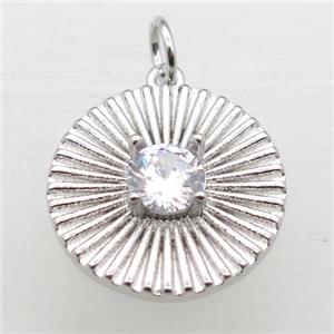 copper circle pendant pave zircon, platinum plated, approx 17mm dia [FN10761]
