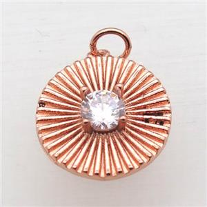 copper circle pendant pave zircon, rose gold, approx 17mm dia [FN10763]