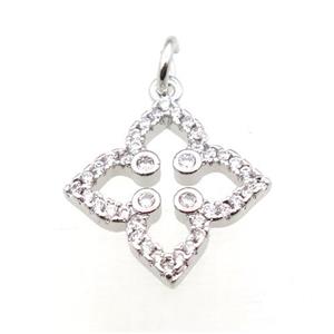 copper clover pendant pave zircon, platinum plated, approx 12x12mm [FN10765]