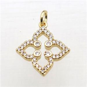 copper clover pendant pave zircon, gold plated, approx 12x12mm [FN10766]
