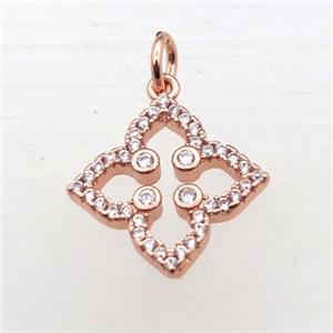 copper clover pendant pave zircon, rose gold, approx 12x12mm [FN10767]