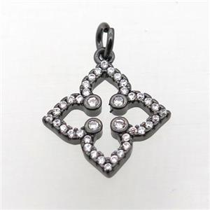 copper clover pendant pave zircon, black plated, approx 12x12mm [FN10768]
