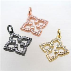 copper clover pendant pave zircon, mixed color, approx 12x12mm [FN10769]