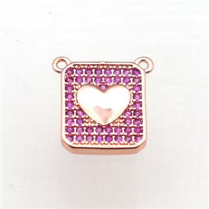 copper heart pendant pave zircon with 2loops, rose gold, approx 10-13mm [FN10772]