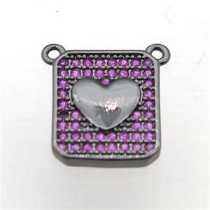 copper heart pendant pave zircon with 2loops, black plated, approx 10-13mm [FN10773]