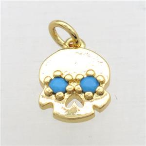 copper skull pendant pave zircon, gold plated, approx 10mm [FN10776]