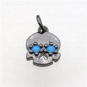 copper skull pendant pave zircon, black plated, approx 10mm [FN10778]