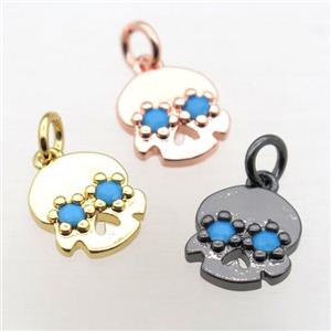 copper skull pendant pave zircon, mixed color, approx 10mm [FN10779]