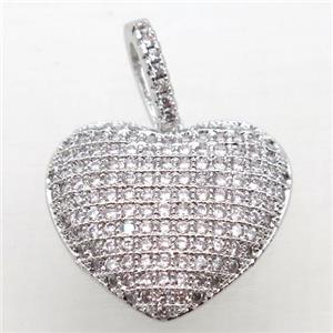 copper Heart pendant pave zircon, platinum plated, approx 18mm [FN10783]
