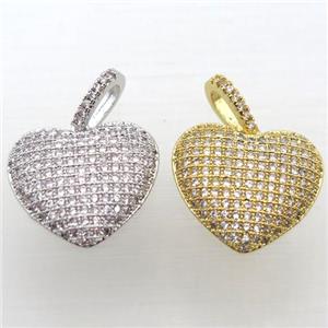 copper Heart pendant pave zircon, mixed color, approx 18mm [FN10785]