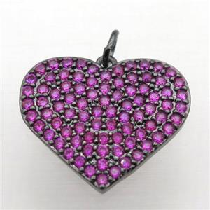 copper Heart pendant pave hotpink zircon, black plated, approx 20mm [FN10786]