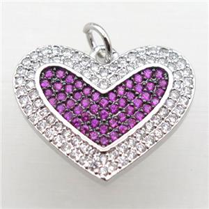 copper Heart pendant pave zircon, platinum plated, approx 20mm [FN10787]