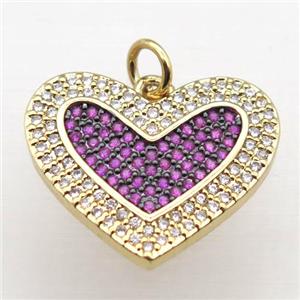 copper Heart pendant pave zircon, gold plated, approx 20mm [FN10788]