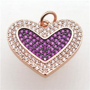 copper Heart pendant pave zircon, rose gold, approx 20mm [FN10789]