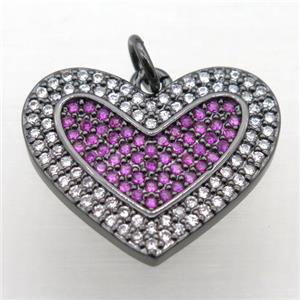 copper Heart pendant pave zircon, black plated, approx 20mm [FN10790]