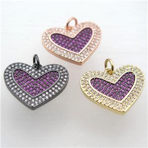 copper Heart pendant pave zircon, mixed color, approx 20mm [FN10791]