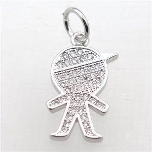 copper boy pendant pave zircon, platinum plated, approx 16-20mm [FN10792]