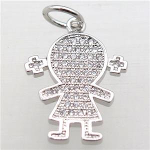 copper girl pendant pave zircon, platinum plated, approx 16-20mm [FN10793]