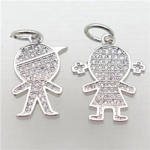 copper kids pendant pave zircon, platinum plated, approx 16-20mm [FN10794]