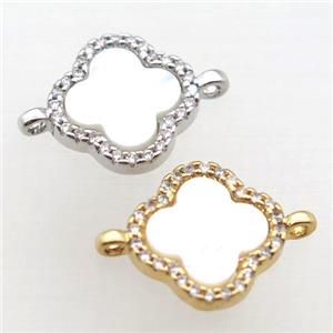 copper clover connector pave zircon, mixed color, approx 12mm dia [FN10797]