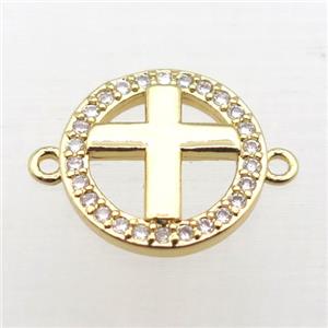 copper circle cross connector pave zircon, gold plated, approx 12mm dia [FN10799]