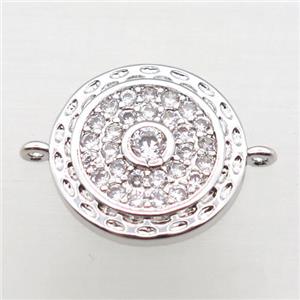 copper circle connector pave zircon, platinum plated, approx 14mm dia [FN10803]