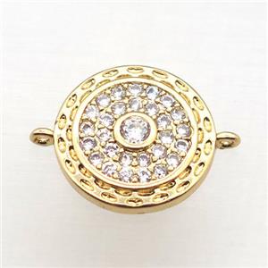 copper circle connector pave zircon, gold plated, approx 14mm dia [FN10804]
