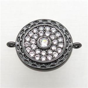 copper circle connector pave zircon, black plated, approx 14mm dia [FN10806]