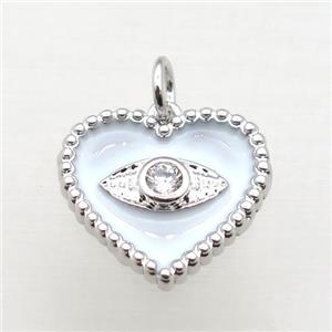 copper heart connector pave zircon whit white Enameling, platinum plated, approx 16mm [FN10810]