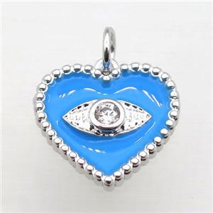 copper heart connector pave zircon whit blue Enameling, platinum plated, approx 16mm [FN10812]