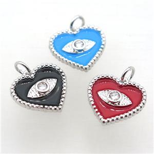 copper heart connector pave zircon, mix Enameling, platinum plated, approx 16mm [FN10814]