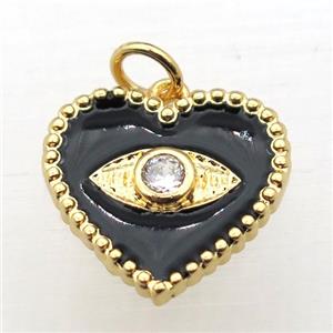 copper Heart connector pave zircon whit black Enameling, gold plated, approx 16mm [FN10816]