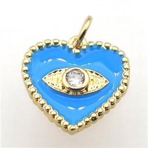 copper Heart connector pave zircon whit blue Enameling, gold plated, approx 16mm [FN10817]