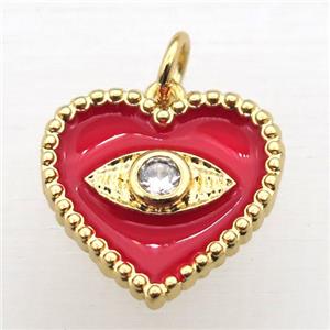 copper Heart connector pave zircon whit red Enameling, gold plated, approx 16mm [FN10818]