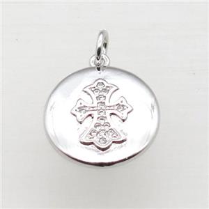 copper corss pendant pave zircon, platinum plated, approx 15mm dia [FN10825]