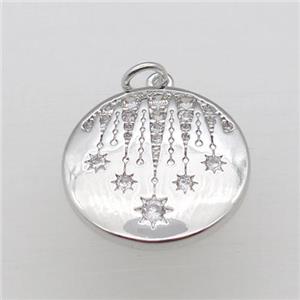 copper circle pendant pave zircon, platinum plated, approx 20mm dia [FN10830]