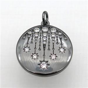 copper circle pendant pave zircon, black plated, approx 20mm dia [FN10833]